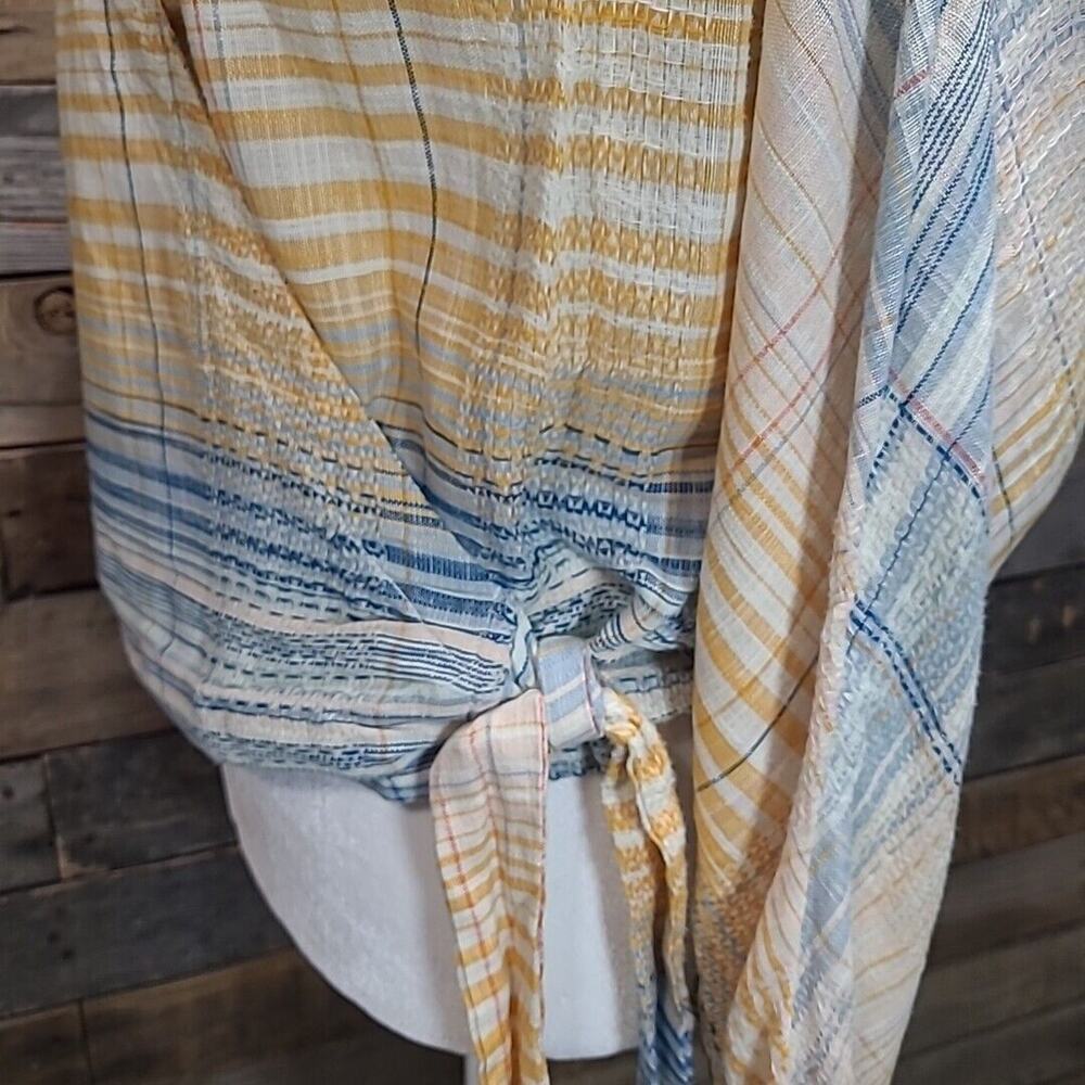 Free People Top Maldives Surplice Wrap Cotton Misty Blue Orange Combo Medium - Picture 4 of 11